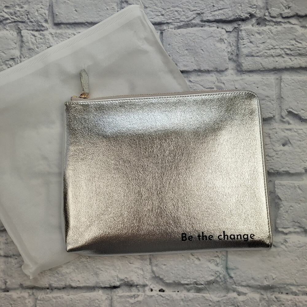 NWT "Be The Change" Silver Vegan Clutch